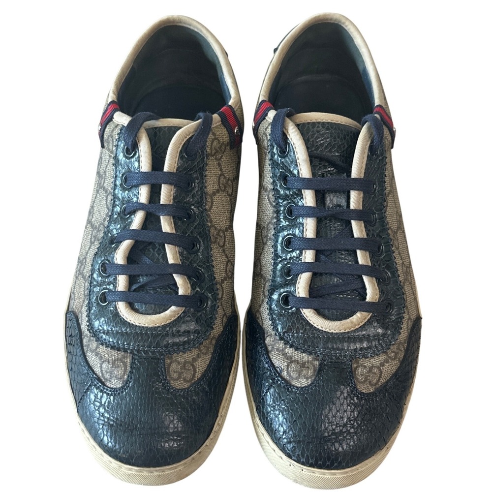 Gucci GG Supreme Python Embossed Low Top Sneakers Web Stripe Men's 7.5G - Picture 2 of 14